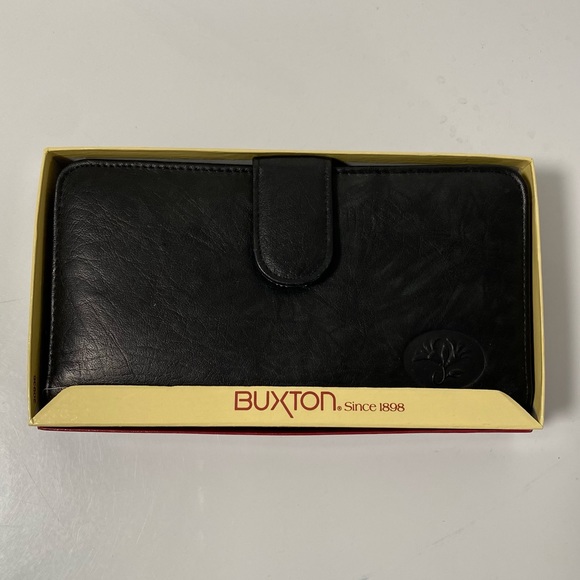 Buxton Black Leather Wallet Model 39 Ensemble Clutch - Picture 1 of 16